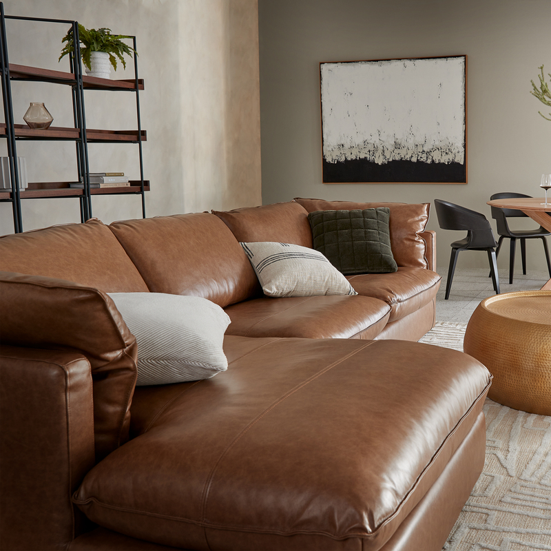 Modern Minimalist Fashionable Luxury Classic Versatile  Sorrento Leather sofa—3seater+chaise（tan）1.2