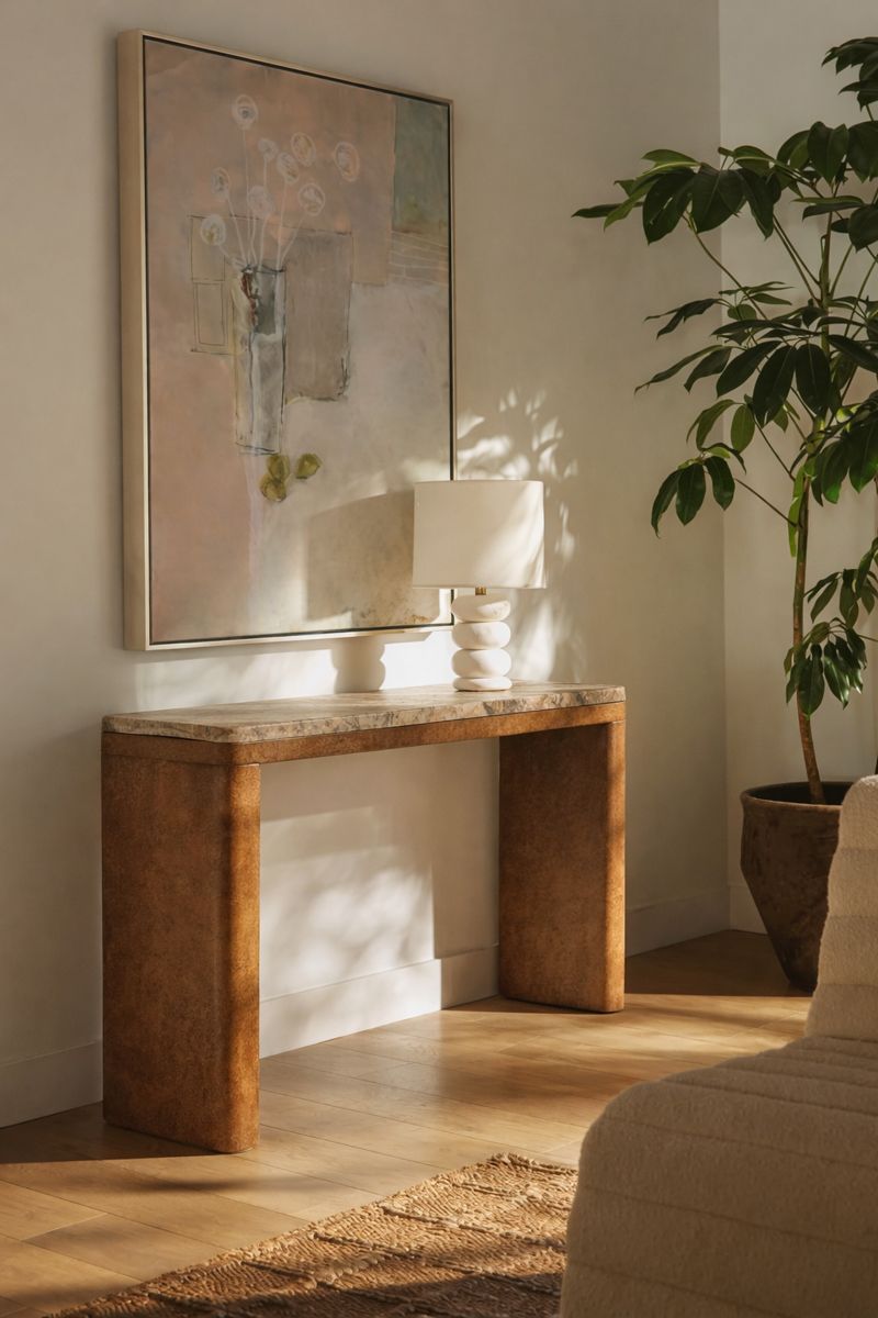 Tiber Travertine Wood Luxury Entryway Console Table