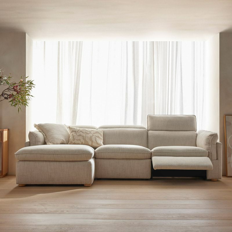 Modern Minimalist Fashionable Classic Versatile Cloud-like Sorrento Fabric Electric Recliner Modular sofa—3 seater+chaise （natural）1.1