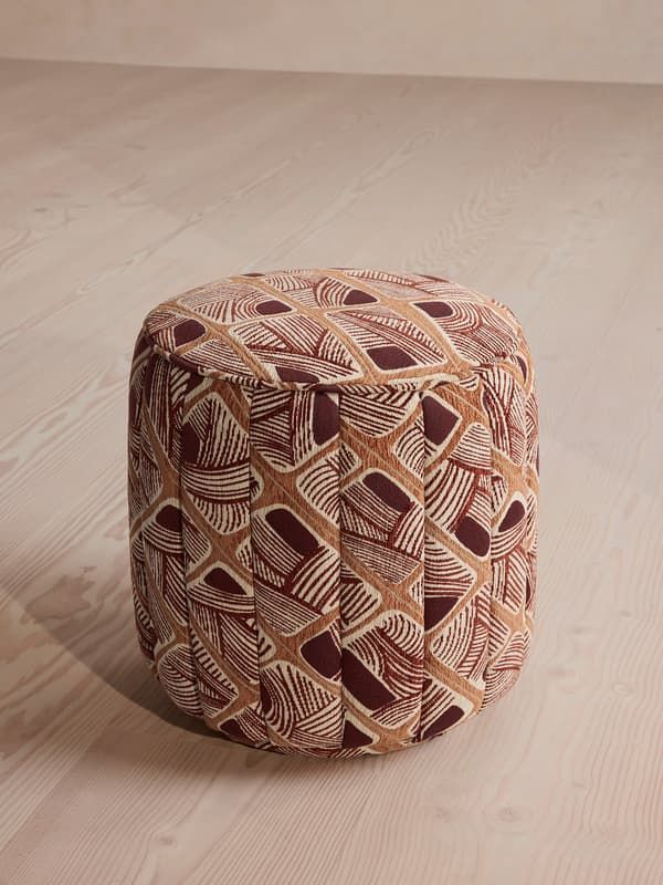 romi- Pleated fabric Footstool Statement Accent Ottoman for Maximalist Projects